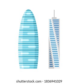 Modern city skyscraper buildings, isolated vector flat cartoon set. Tower and office, city architecture, house business apartment