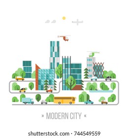 Modern city. City of skyscrapers.