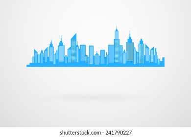 Modern City Skyscrapers Blue Skyline Silhouette