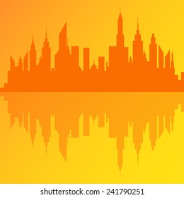 Modern City Skyscrapers Skyline On Sunrise