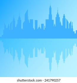 Modern City Skyscrapers Skyline On Night Blue Sky
