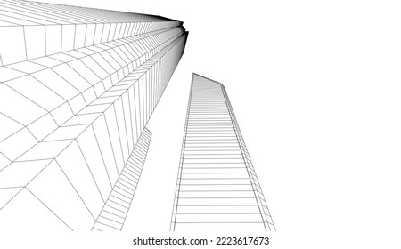 Modern city skyscrapers vector drawing