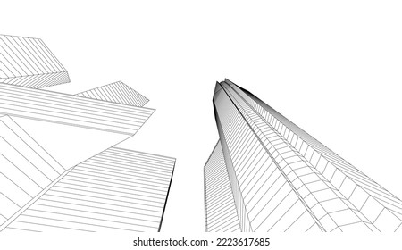 Modern city skyscrapers vector drawing