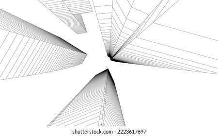 Modern city skyscrapers vector drawing