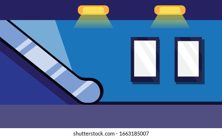 modern city subway station with two white blank light box for ads or information in flat illustration vector background