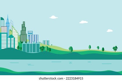 Modern city with towering buildings asset vector illustration