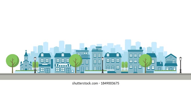 Modern city / town street flat vector illustration (no person)