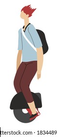 Modern city transport vehicles and means of commuting, male character balancing on hoverboard. Personage using ecologically friendly vehicle, unicycle experience, uni truck vector in flat style