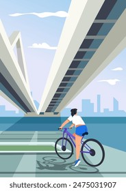 Modern City Under Bridge vector