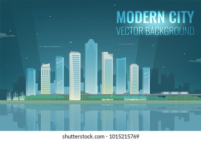 Modern city. Urban landscape. Buildings and architecture. Cityscape town. Vector illustration