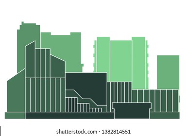 Modern city. Urban landscape in mint shades of green. Multifaceted panorama of the city. Background of the city in green colors.