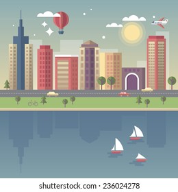 Modern city vector illustration in flat style