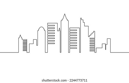 Modern cityscape continuous line drawing. Modern city skyline. Metropolis arsitecture landscape. Object one line, single line art, vector illustration