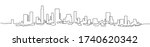 Modern cityscape continuous one line vector drawing. Metropolis architecture panoramic landscape. New York skyscrapers hand drawn silhouette. Apartment buildings isolated minimalistic illustration.