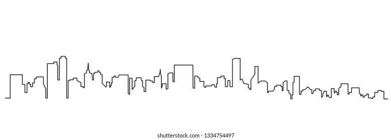 Modern cityscape continuous one line vector drawing  Metropolis architecture panoramic landscape  New York skyscrapers hand drawn silhouette  Apartment buildings isolated minimalistic illustration