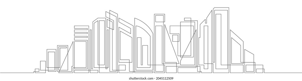 Modern cityscape continuous one line .City skyscrapers .Architecture panoramic landscape.Drawing of skyscrapers, buildings.Vector illustration.