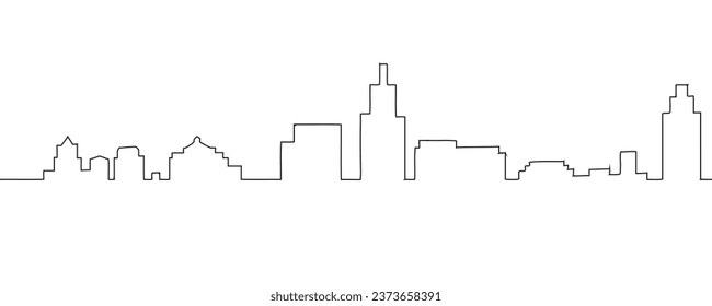 Modern cityscape continuous one line vector drawing. Metropolis architecture panoramic landscape.  Minimalist drawing