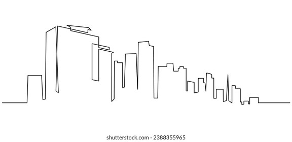 Moderne Stadtlandschaft durchgängige, einzeilige Vektorgrafik. Metropole Architektur Panorama-Landschaft. Seoul Wolkenkratzer handgezeichnet Silhouette. Apartmentgebäude einzeln auf minimalistischem Hintergrund