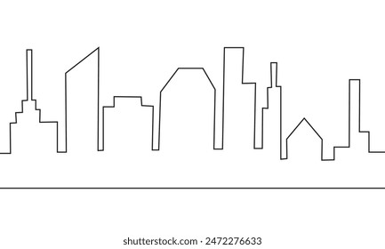 Modern cityscape continuous one line vector drawing. Metropolis architecture panoramic landscape. Minimalist drawing
