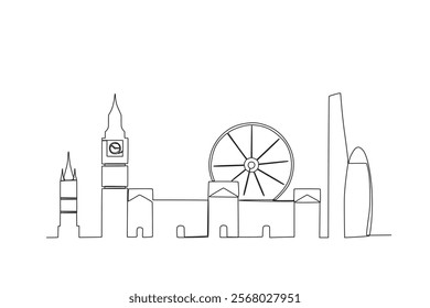 Modern cityscape continuous one line vector drawing. London