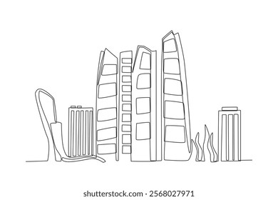 Modern cityscape continuous one line vector drawing. Abu Dhabi
