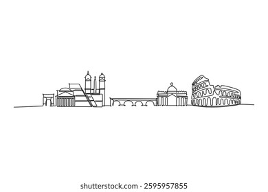 Modern cityscape continuous one line vector drawing.  Hand draw silhouette skyline one line art vector illustration .Black linear design isolated on white background. Vector illustration.
