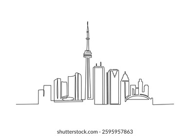 Modern cityscape continuous one line vector drawing.  Hand draw silhouette skyline one line art vector illustration .Black linear design isolated on white background. Vector illustration.