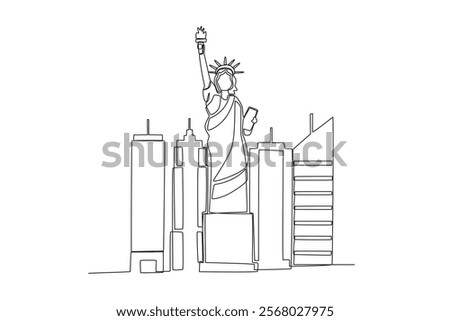 Modern cityscape continuous one line vector drawing. New York
