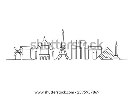 Modern cityscape continuous one line vector drawing.  Hand draw silhouette skyline one line art vector illustration .Black linear design isolated on white background. Vector illustration.
