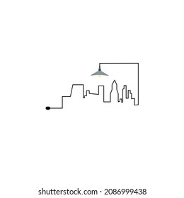 
Moderno paisaje urbano continuo de un vector de línea. El paisaje panorámico de la arquitectura de la metrópolis. rascacielos con silueta dibujada a mano. Edificios de apartamentos aislados de ilustración minimalista. y lámpara i