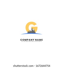 modern cityscape with G logotype simple design concept.