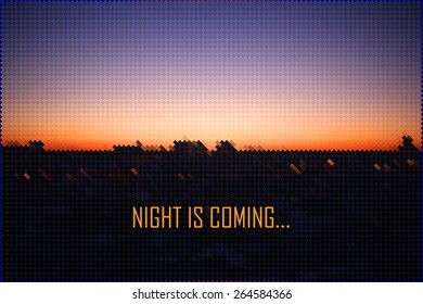 modern cityscape horizon line, sunset lighting