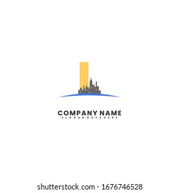 modern cityscape with L logotype simple design concept.