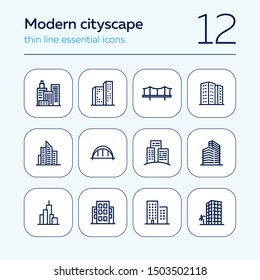 Modern cityscape line icon set. Building, house, skyscraper. Architectrure concept. Vector illustration can be used for topics like consctruction, design, building
