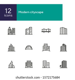 Modern cityscape line icon set. Building, house, skyscraper. Architectrure concept. Vector illustration can be used for topics like consctruction, design, building