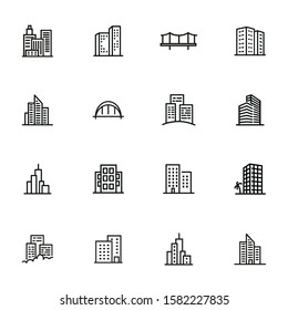 Modern cityscape line icon set. Building, house, skyscraper. Architectrure concept. Vector illustration can be used for topics like consctruction, design, building