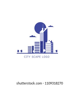 Modern cityscape logo blue and white color , architecture, structure, building icon isolated on white background vector illustration