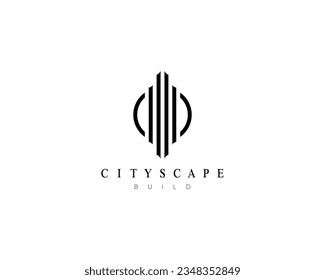 Concepto moderno de diseño de logotipo de paisajes urbanos. Diseño para la construcción, inmobiliaria, apartamento, arquitectura, construcción, estructura, planificación, rascacielos y paisaje urbano.