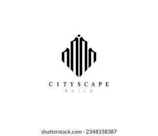 Modern cityscape logo design concept. Design for building, real estate, apartment, architecture, construction, structure, planning, skyscraper and city landscape.