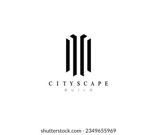 Concepto moderno de diseño de logotipo de paisajes urbanos. Diseño para construcción, apartamento, arquitectura, construcción, estructura y planificación.