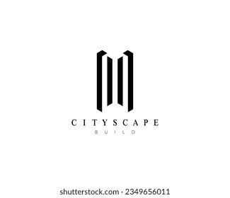 Concepto moderno de diseño de logotipo de paisajes urbanos. Diseño para construcción, apartamento, arquitectura, construcción, estructura y planificación.