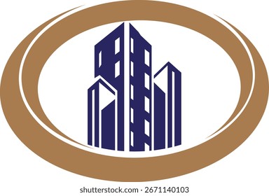 Logotipo da paisagem urbana moderna dentro de uma moldura oval