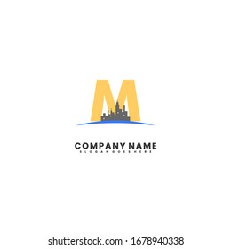 modern cityscape with M logotype simple design concept.
