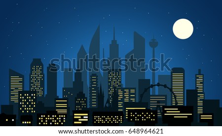 Modern cityscape in the night vector illustartion. Big city night scene