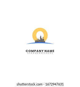 modern cityscape with O logotype simple design concept.