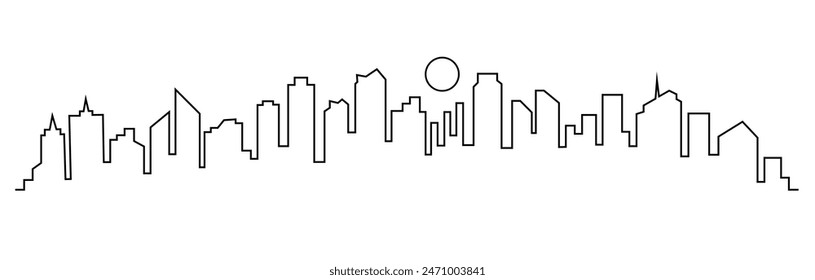 Modern cityscape  one line vector illustration drawing