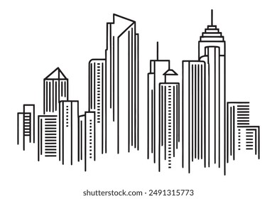 Modernes Stadtbild mit einer Vektorgrafik. Panoramablick auf die Metropolen. Neue York Wolkenkratzer handgezeichnete Silhouette.