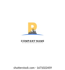 moderno paisaje urbano con el concepto de diseño simple del logotipo P.