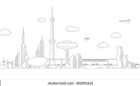 Futuristic Surreal Urban Modern Architecture In Pencil Drawing Style  Fantasy Alien City Scene Abstract Future Buildings Sketch Generative AI  Stock Photo Picture And Royalty Free Image Image 200344961