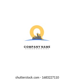 modern cityscape with Q logotype simple design concept.